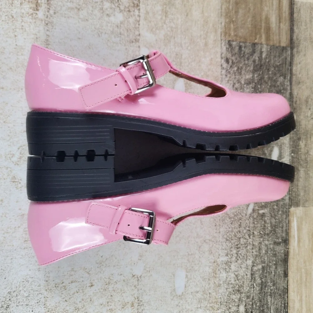 Steve Madden Jolie Mary Jane Flat Kids Sz 3 Pink Patent Leather T-Strap Platform